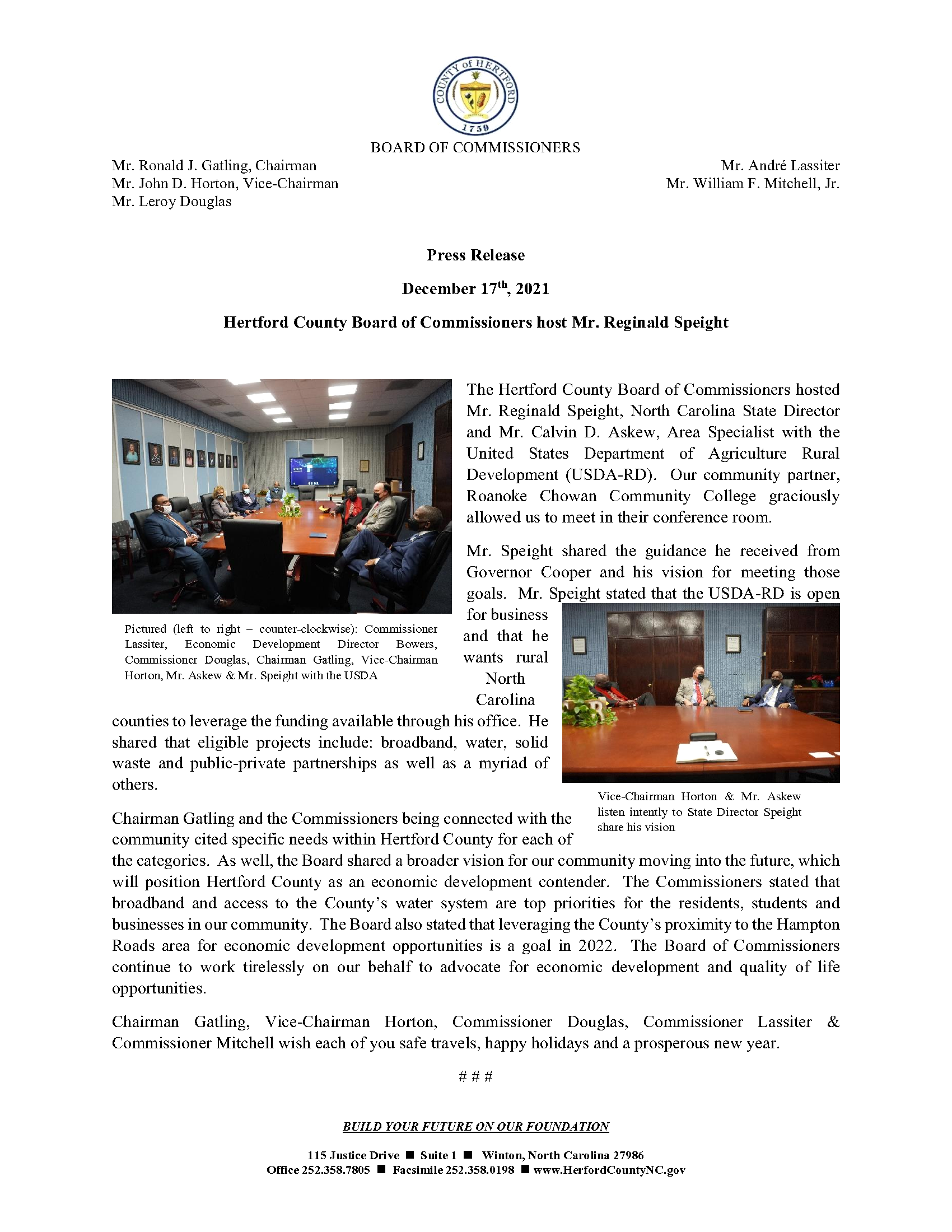 Hertford County Board of Commissioners Host Reginald Speight USDA Press Release_1